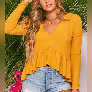 Mustard Baby Doll Shirt FALL VIBES